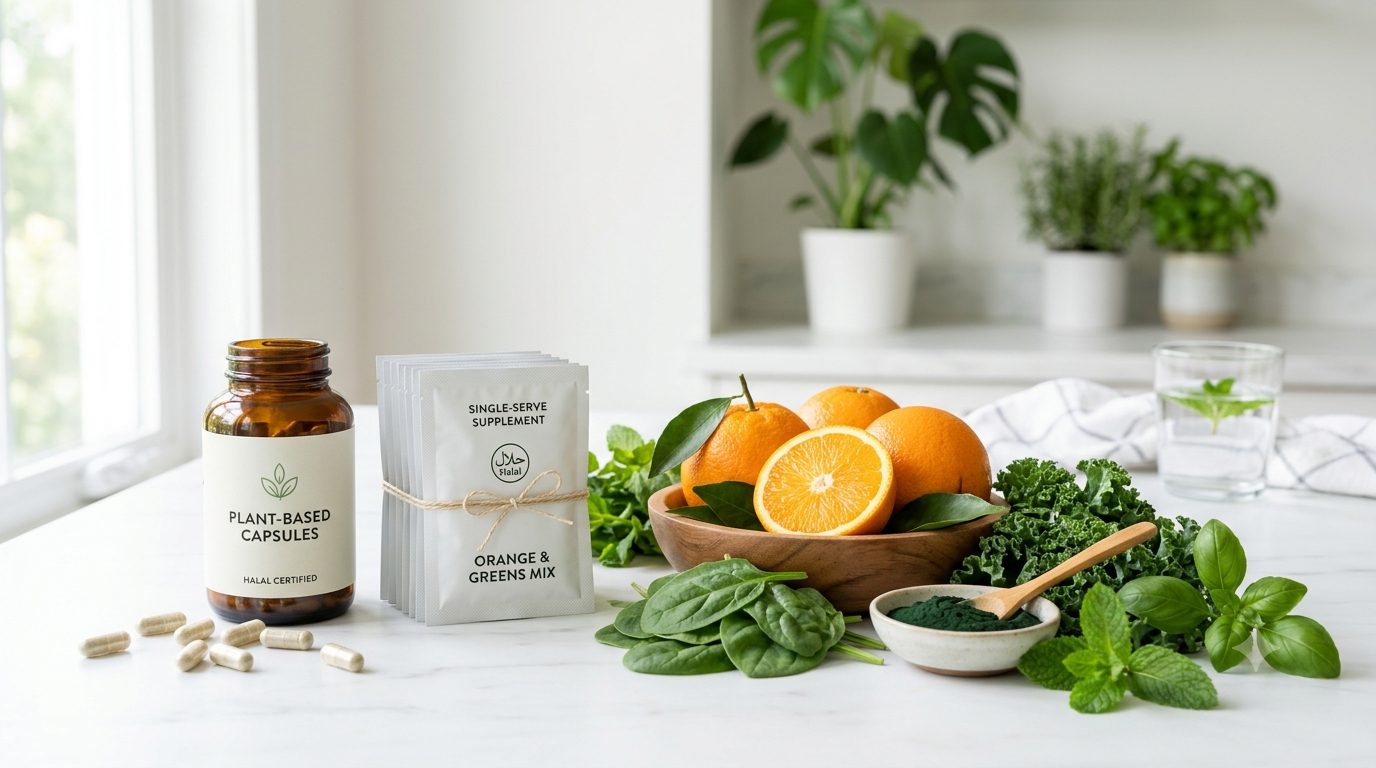 Halal vitamin and supplement powder formats, halal supplement OEM Malaysia