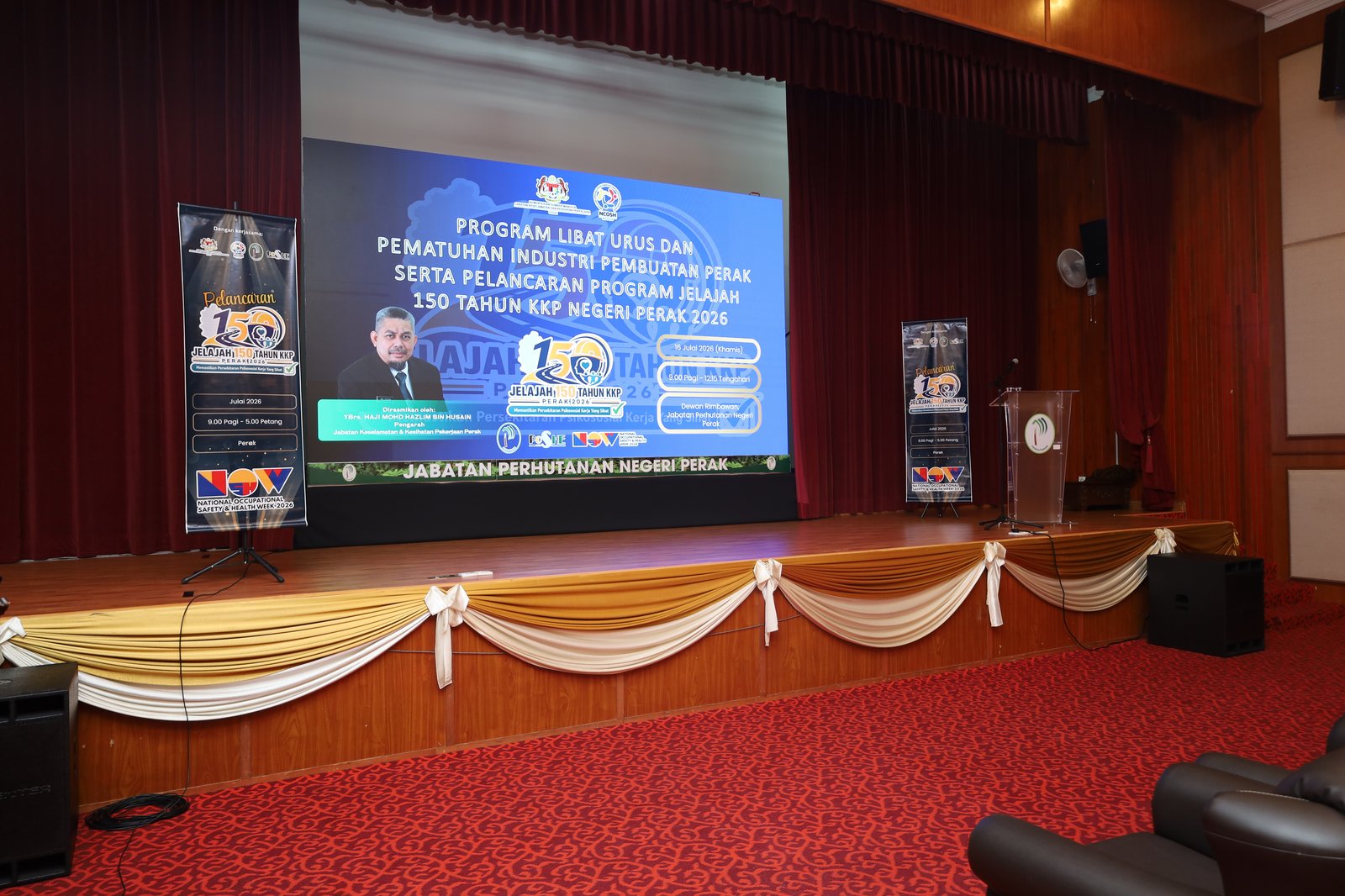 JKKP Perak Industry Engagement and Compliance Programme 2026 stage at Dewan Rimbawan Ipoh