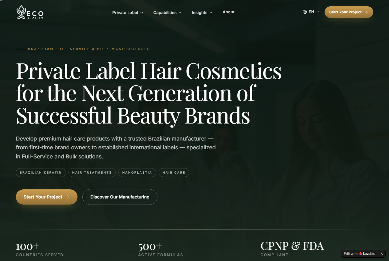Eco Beauty private label hair cosmetics website