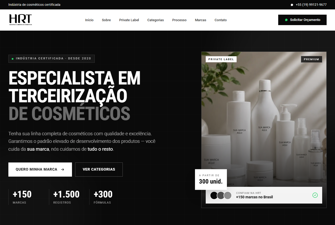 HRT Cosmeticos private label website