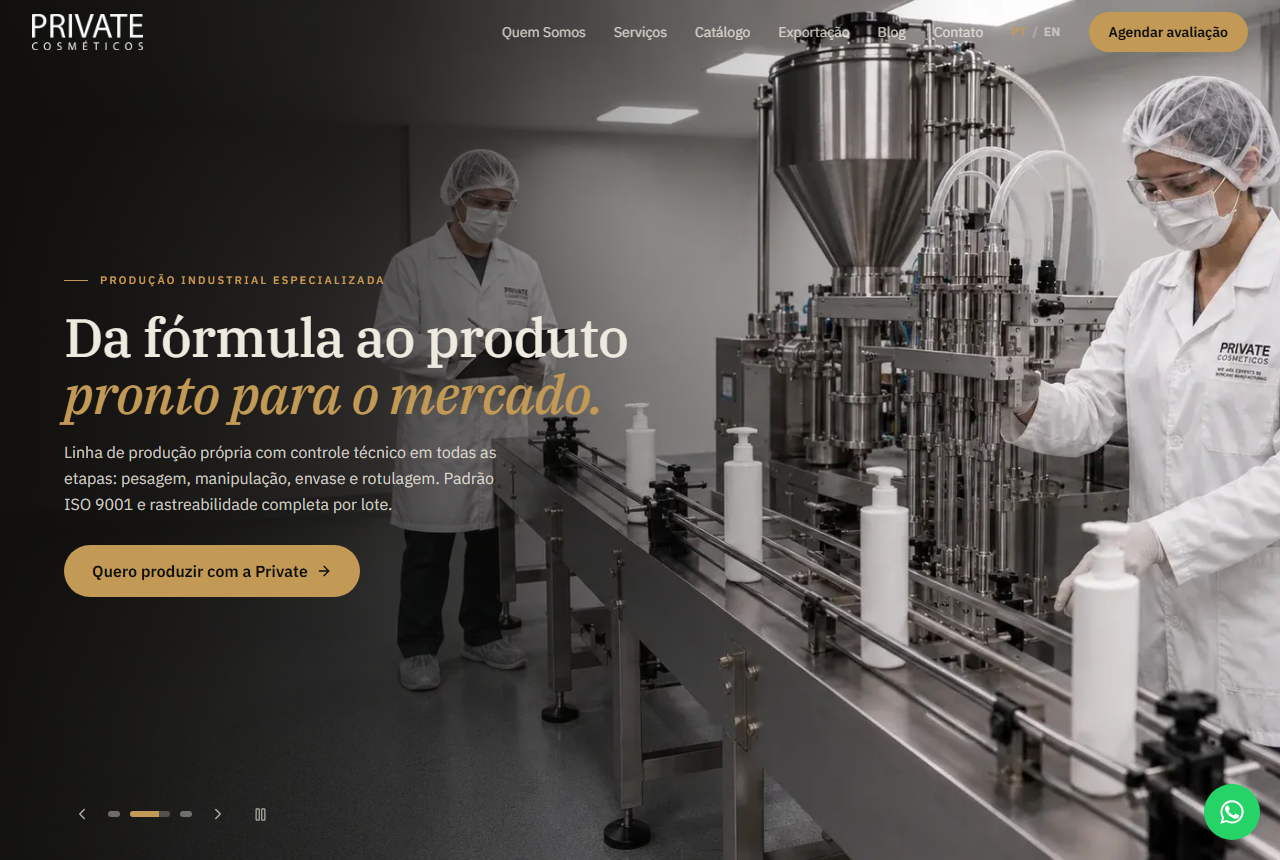 Private Cosmeticos full service manufacturing website