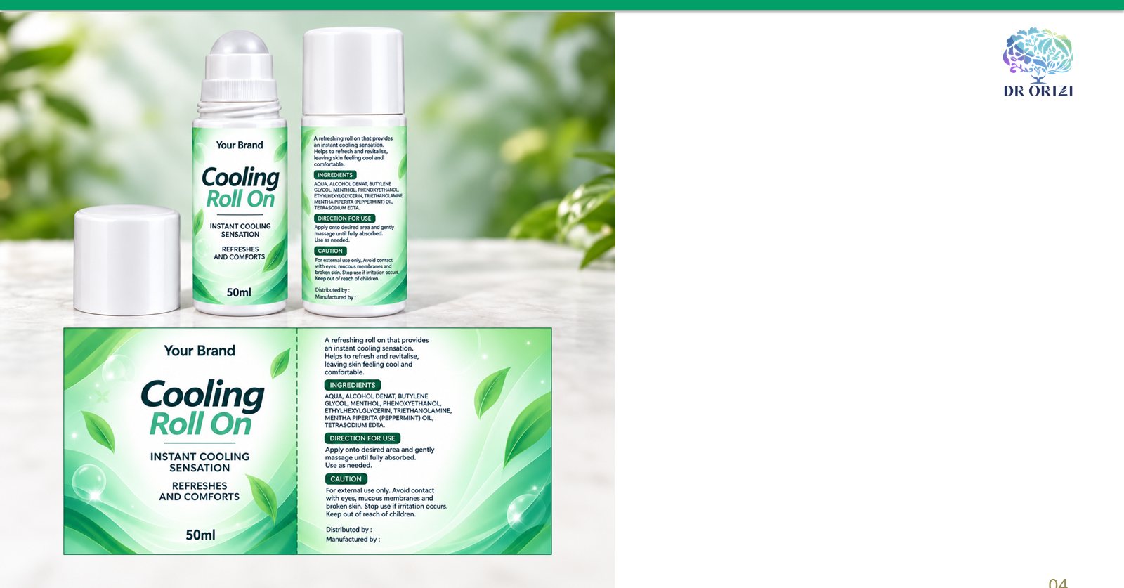 Cooling Roll On 50ml - pharmacy private label mock-up, ORIZI Group Malaysia