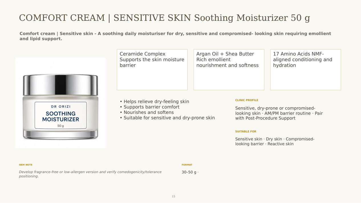Barrier Therapy Soothing Moisturizer 50g - dermatology and aesthetic OEM formula sheet, ORIZI Group Malaysia
