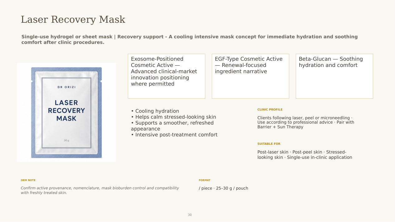 Laser Recovery Mask - dermatology and aesthetic OEM formula sheet, ORIZI Group Malaysia