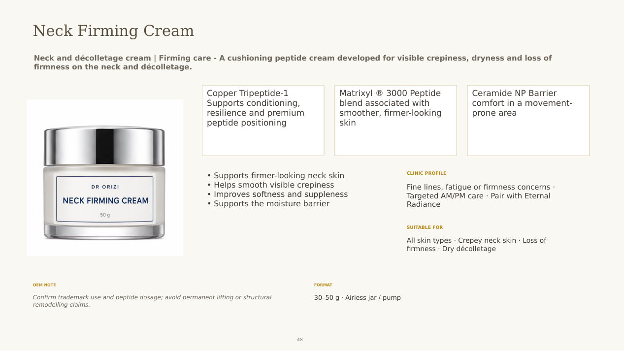 Neck Firming Cream - dermatology and aesthetic OEM formula sheet, ORIZI Group Malaysia