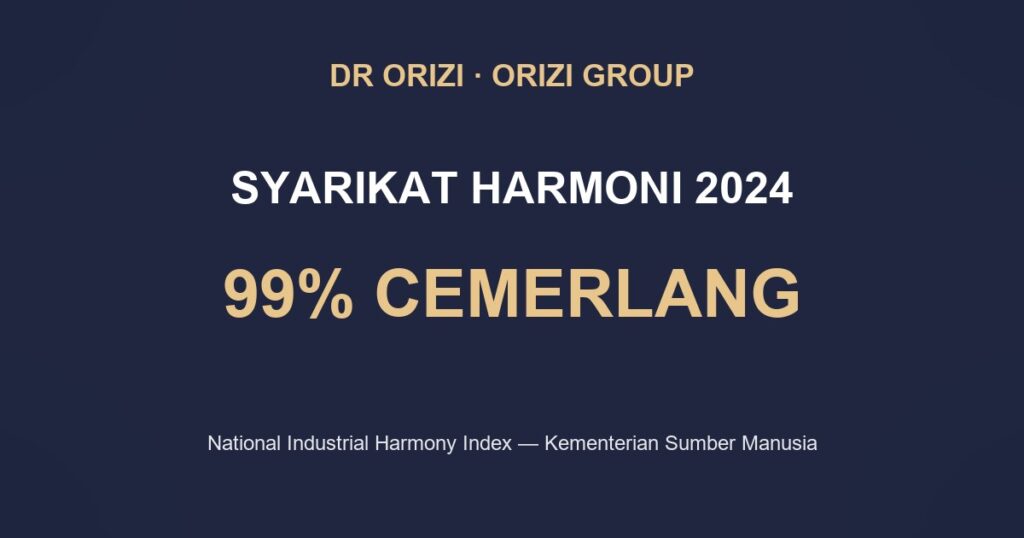 Dr Orizi Syarikat Harmoni 2024 99% Cemerlang award cover