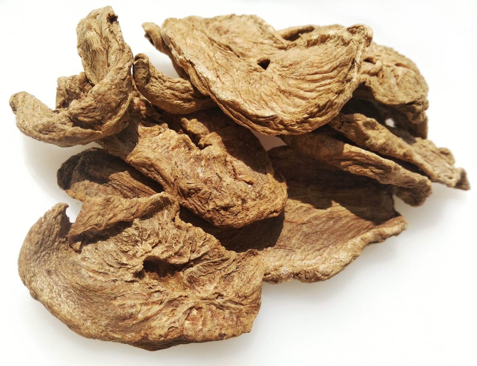 Dried chicory root pieces on a white background