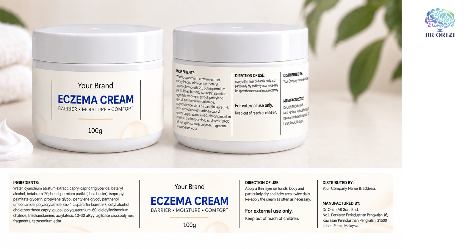 Eczema Cream 100g - pharmacy private label mock-up, ORIZI Group Malaysia