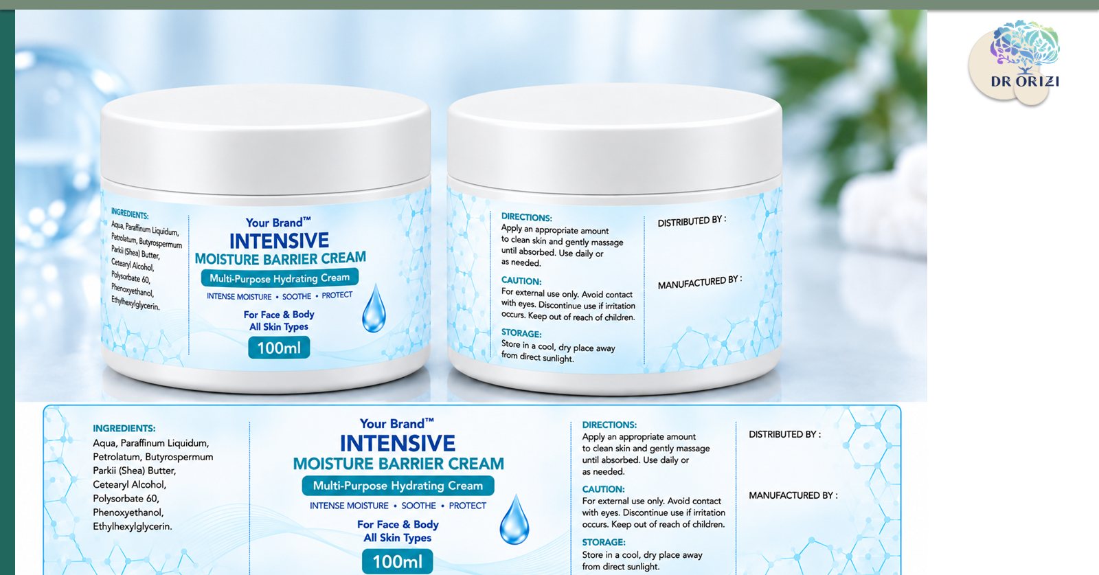 Intensive Moisture Barrier Cream 100ml - pharmacy private label mock-up, ORIZI Group Malaysia
