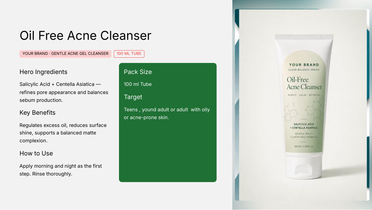 Oil Free Acne Cleanser 100ml - private label OEM concept for the Malaysian koperasi market, ORIZI Group