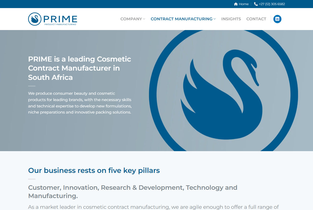 Prime Product Manufacturing cosmetic contract manufacturer, Pelindaba