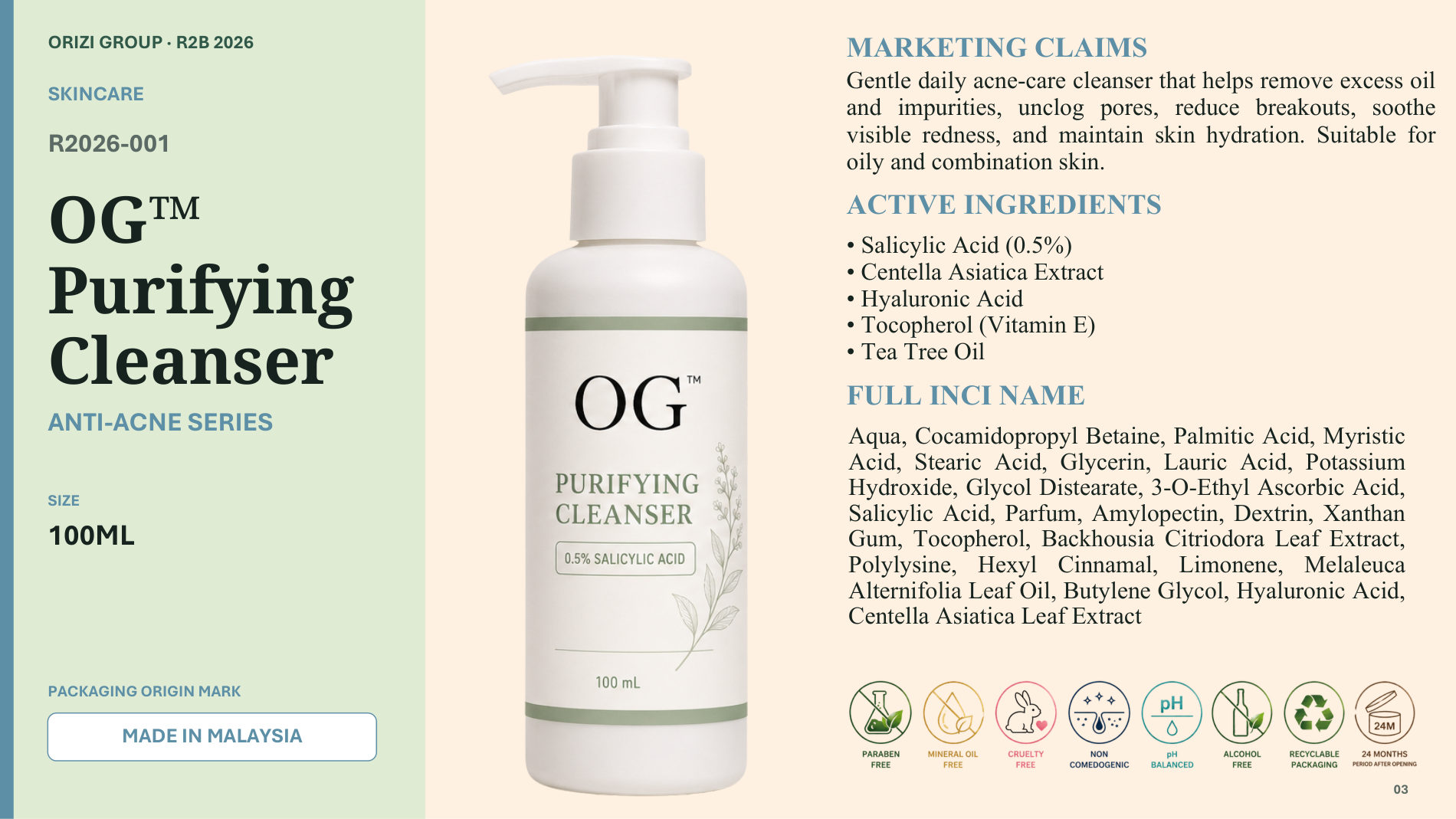 Purifying Cleanser 100ml - R2B ready-to-brand product sheet, ORIZI Group Malaysia
