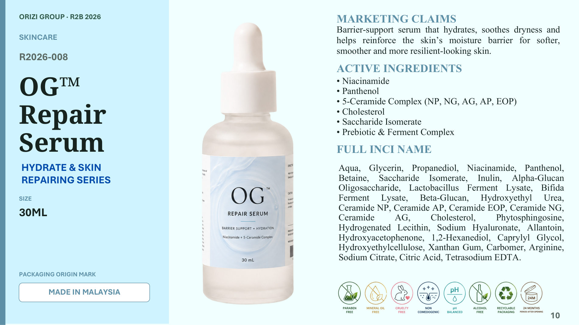 Repair Serum 30ml - R2B ready-to-brand product sheet, ORIZI Group Malaysia