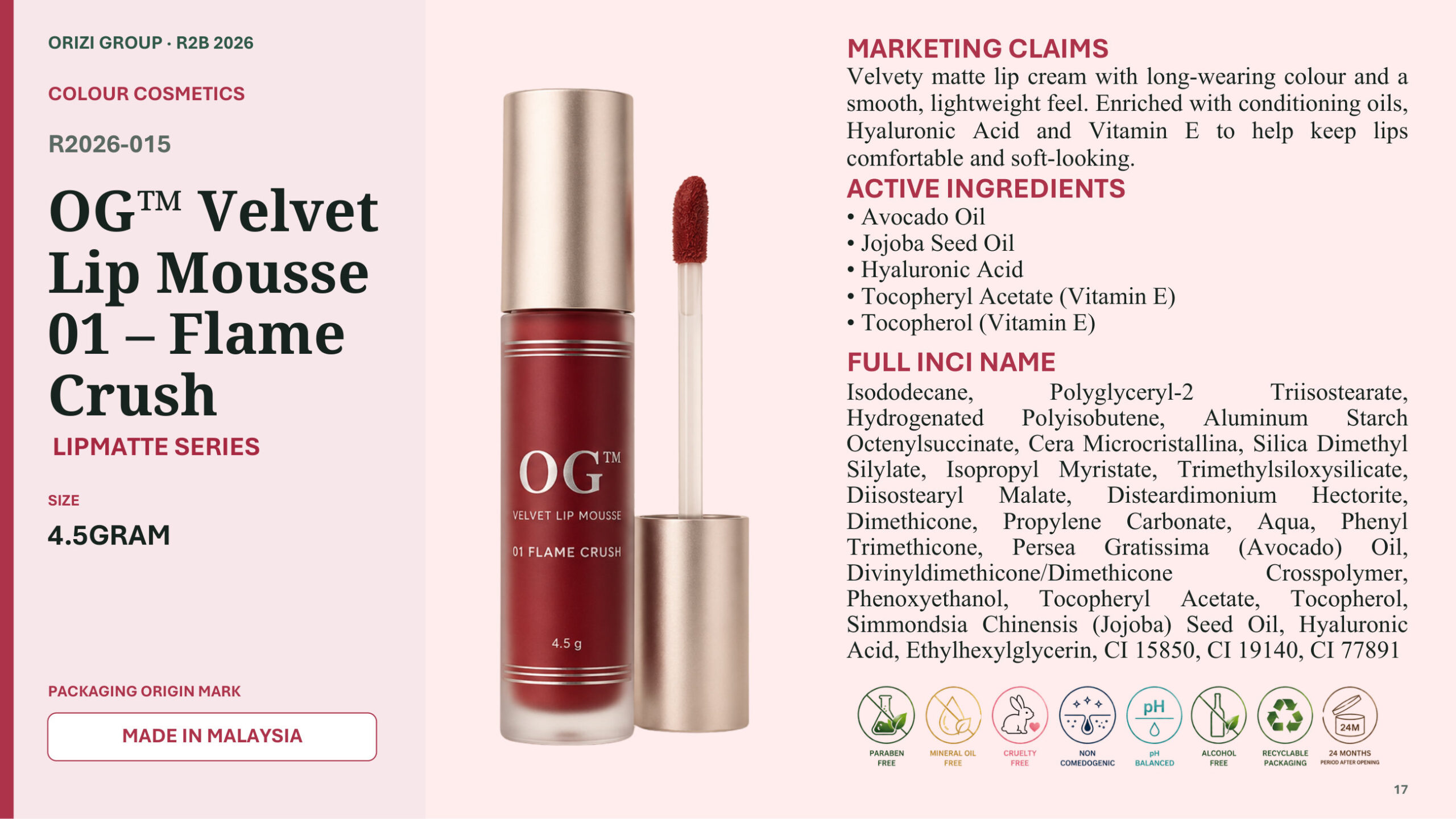 R2B colour cosmetics: velvet matte lip mousse 4.5g in eight shades